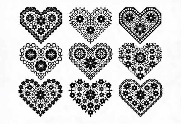 Black Floral Heart Cutouts SVG Bundle