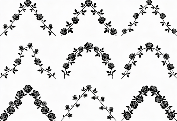 Black Rose Floral Border Clipart SVG