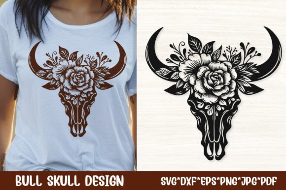 Boho Floral Bull Skull Moon SVG Cut File