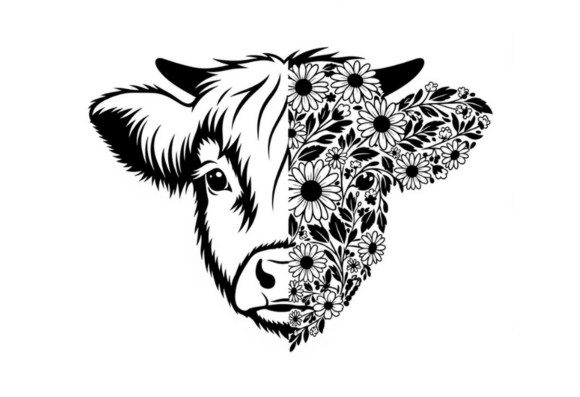 Floral Cow Head SVG Cut File Daisy