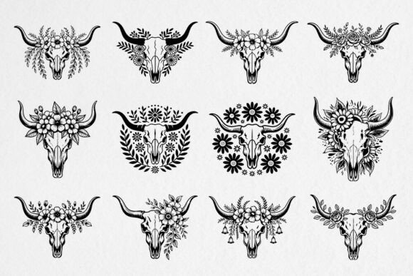 Floral Cow Skull SVG Bundle
