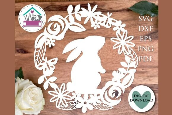 Floral Easter Bunny Wreath SVG Cut File