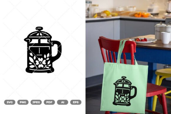 Floral French Press SVG Clipart