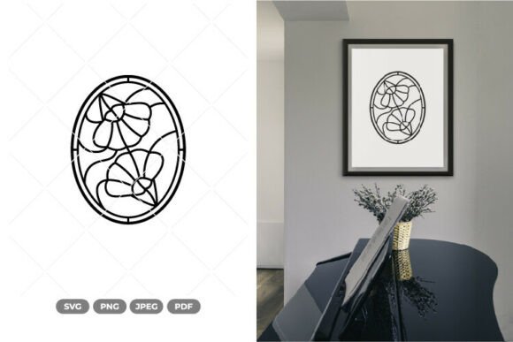 Floral Glass Art Outline SVG Clipart