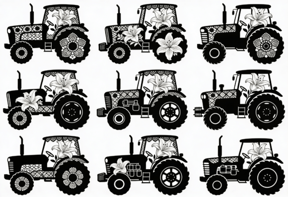 Floral Lace Tractor SVG Clipart Farm