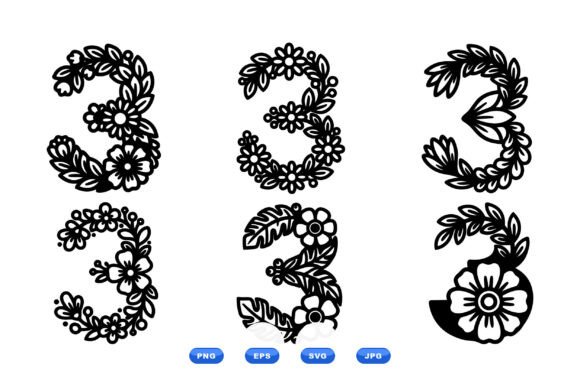 Floral Number Three Svg Cut