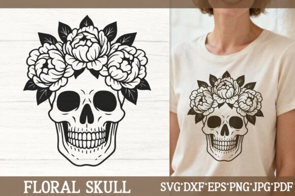 Floral Peony Skull SVG Design