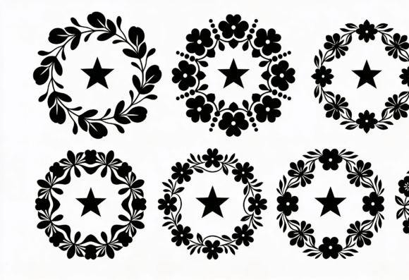 Floral Star Wreaths SVG Clipart Bundle