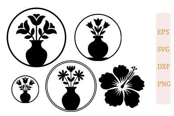 Floral Vase Badge SVG PNG Set