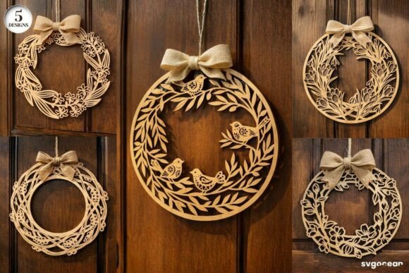 Floral Wreath Door Sign SVG Bundle