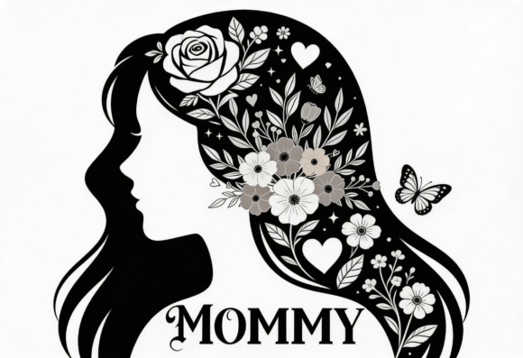 Mommy Floral Silhouette Design SVG