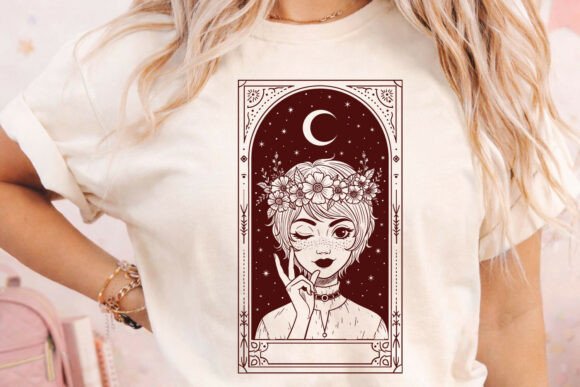 Mystic Moon Girl Floral Tarot Design SVG