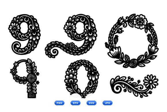 Ornate Floral Number Nine SVG