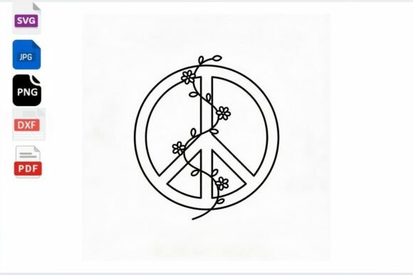 Peace Sign Floral Line Art SVG Cut File
