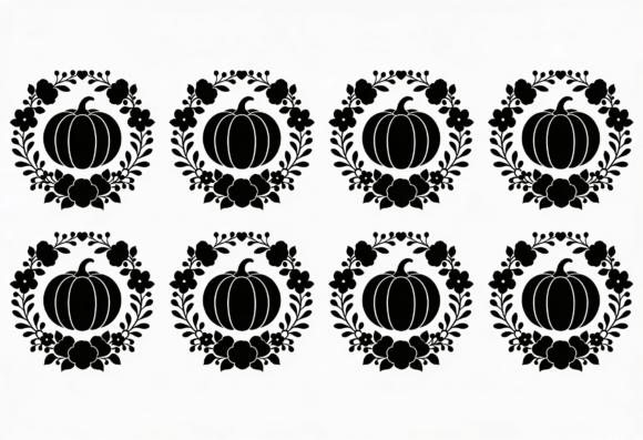 Pumpkin Wreath SVG Black Floral Fall