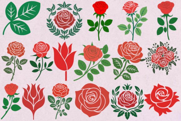 Rose Clipart SVG Bundle, Floral Cut File