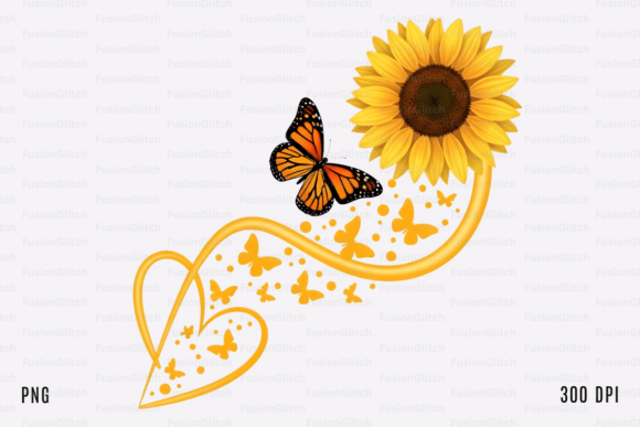 Sunflower Butterfly Heart SVG PNG Floral