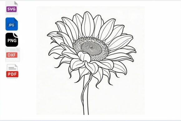Sunflower Outline SVG Clipart Floral