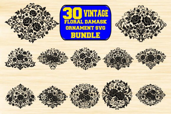 Vintage Floral Damask Ornament SVG Set