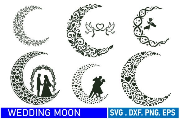 Wedding Moon Floral Crescent Frame SVG